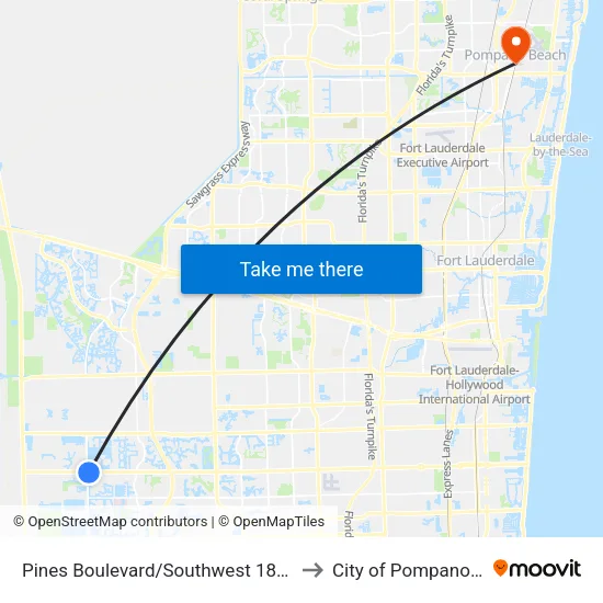Pines Boulevard/Southwest 184th Avenue to City of Pompano Beach map