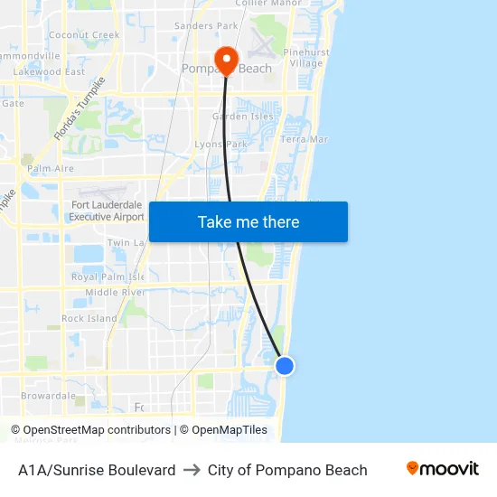 A1A/Sunrise Boulevard to City of Pompano Beach map