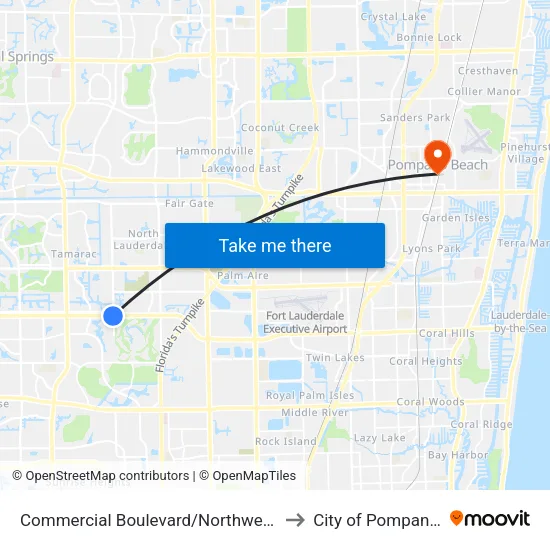 Commercial Boulevard/Northwest 64th Avenue to City of Pompano Beach map