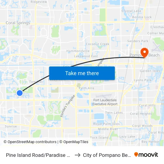 Pine Island Road/Paradise Drive to City of Pompano Beach map