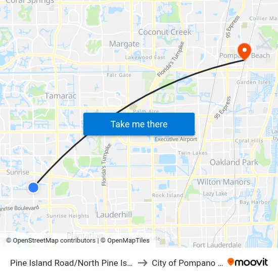 Pine Island Road/North Pine Island Road to City of Pompano Beach map