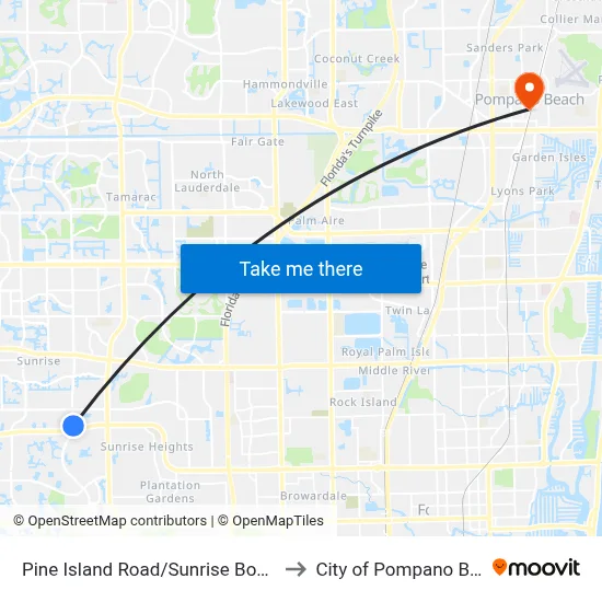 Pine Island Road/Sunrise Boulevard to City of Pompano Beach map
