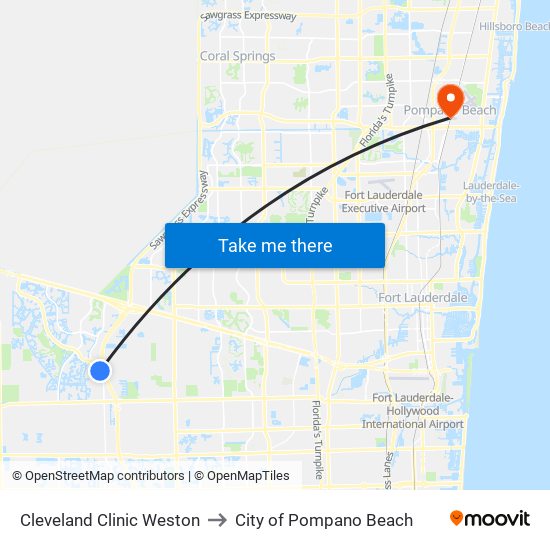 Cleveland Clinic Weston to City of Pompano Beach map