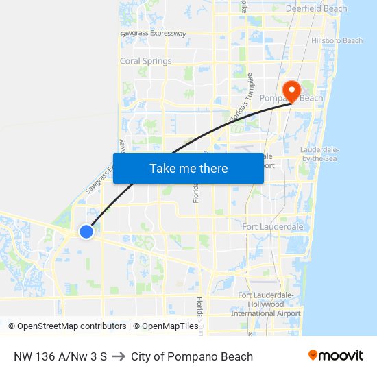 NW 136 A/NW 3 S to City of Pompano Beach map