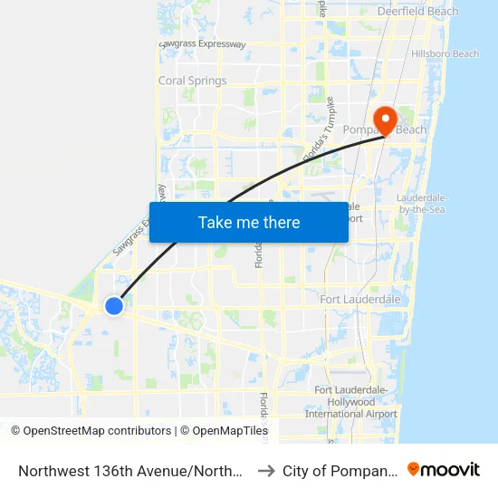 Northwest 136th Avenue/Northwest 3rd Street to City of Pompano Beach map