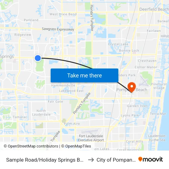 Sample Road/Holiday Springs Boulevard (West) to City of Pompano Beach map