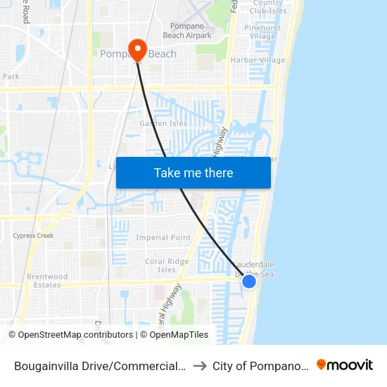 Bougainvilla Drive/Commercial Boulevard to City of Pompano Beach map