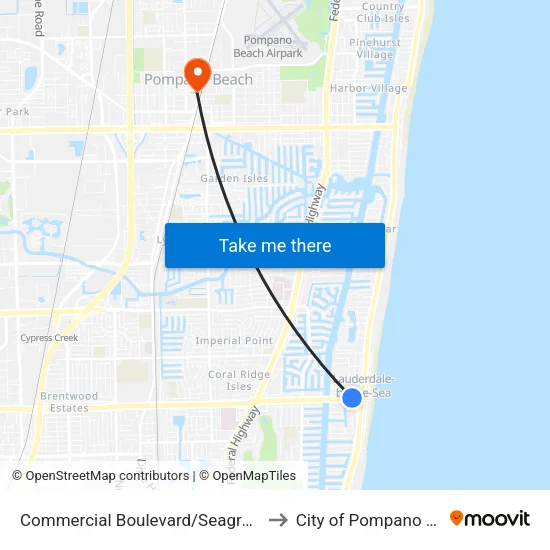 Commercial Boulevard/Seagrape Drive to City of Pompano Beach map