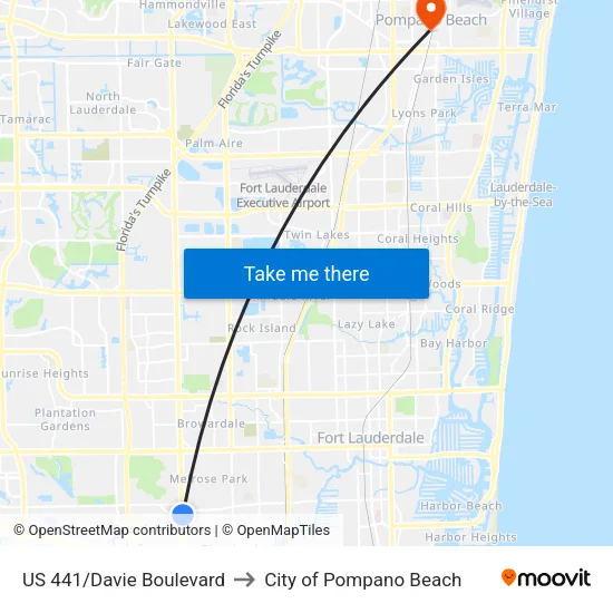 US 441/Davie Boulevard to City of Pompano Beach map