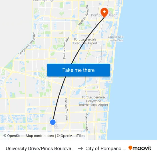 University Drive/Pines Boulevard (North) to City of Pompano Beach map