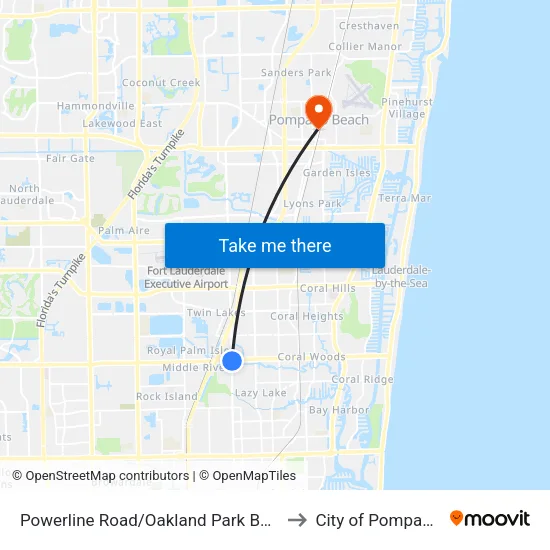 Powerline Road/Oakland Park Boulevard (South) to City of Pompano Beach map
