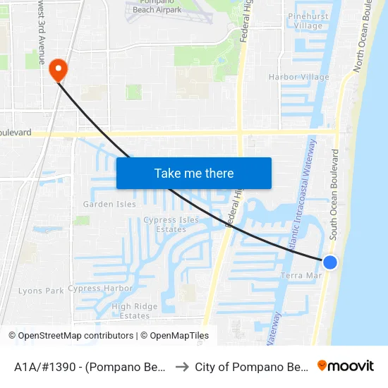 A1A/#1390 - (Pompano Beach) to City of Pompano Beach map
