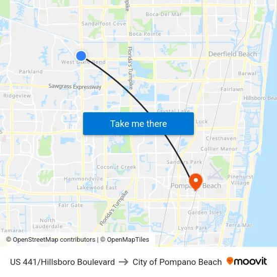 US 441/Hillsboro Boulevard to City of Pompano Beach map