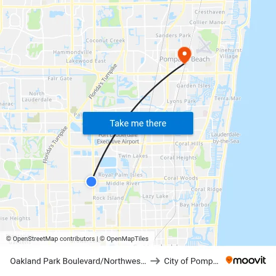 Oakland Park Boulevard/Northwest 31st Avenue (West) to City of Pompano Beach map