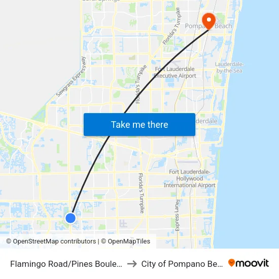 Flamingo Road/Pines Boulevard to City of Pompano Beach map