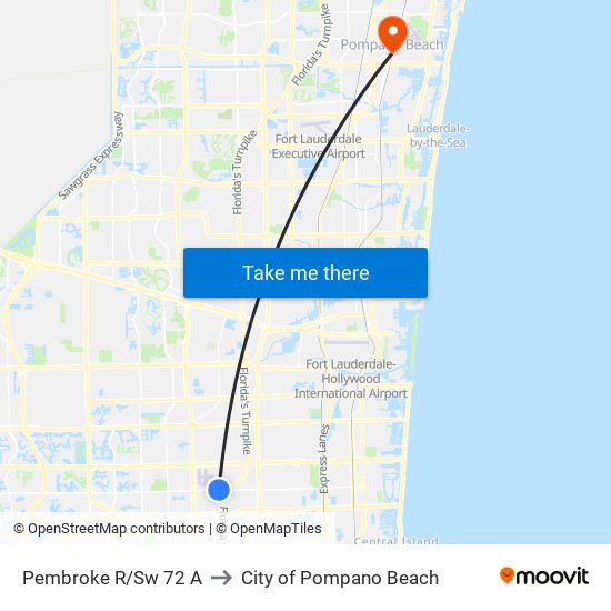 Pembroke R/Sw 72 A to City of Pompano Beach map