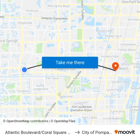 Atlantic Boulevard/Coral Square Mall - (Chase Bank) to City of Pompano Beach map