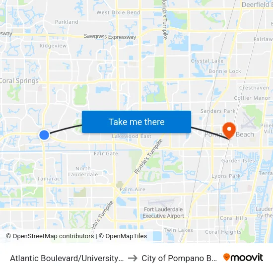 Atlantic Boulevard/University Drive to City of Pompano Beach map