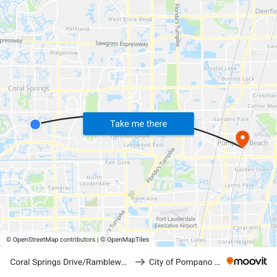 Coral Springs Drive/Ramblewood Drive to City of Pompano Beach map