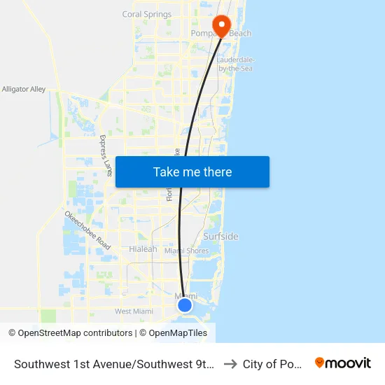 Southwest 1st Avenue/Southwest 9th Street - (Brickell Metrorail Station) to City of Pompano Beach map