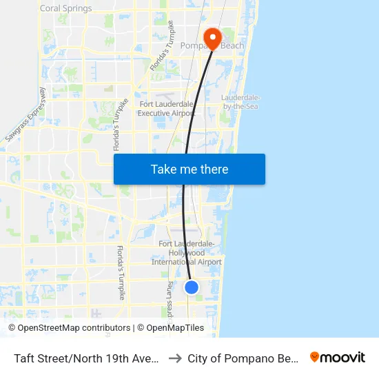 Taft Street/North 19th Avenue to City of Pompano Beach map