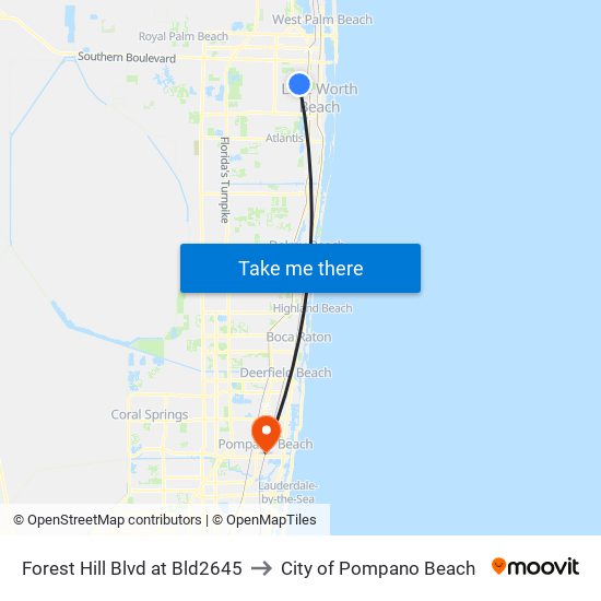 Forest Hill Blvd at Bld2645 to City of Pompano Beach map