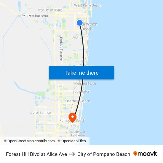Forest Hill Blvd at Alice Ave to City of Pompano Beach map