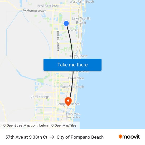 57th Ave at S 38th Ct to City of Pompano Beach map