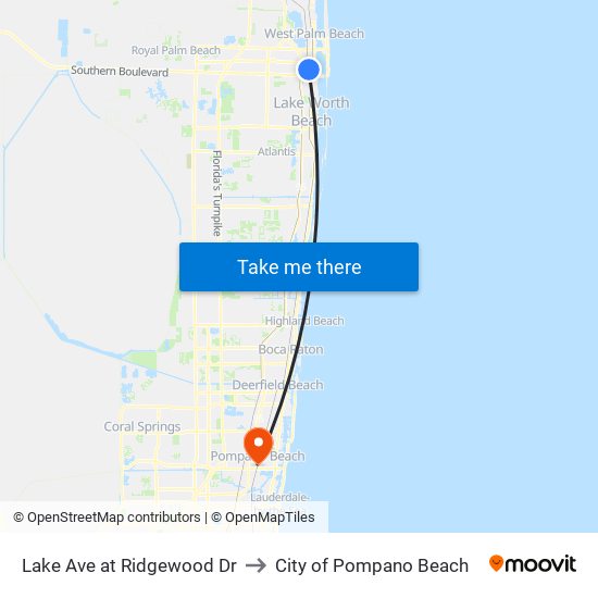 Lake Ave at Ridgewood Dr to City of Pompano Beach map