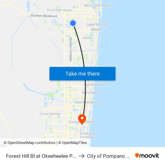 Forest Hill Bl at Okeeheelee Pk Rd W to City of Pompano Beach map