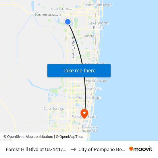 Forest Hill Blvd at  Us-441/Sr-7 to City of Pompano Beach map