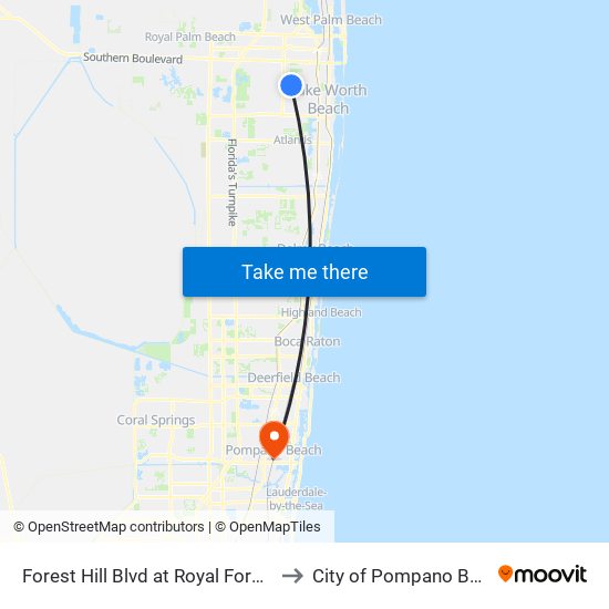 Forest Hill Blvd at Royal Forest Ct to City of Pompano Beach map