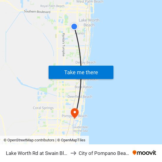 Lake Worth Rd at Swain Blvd to City of Pompano Beach map