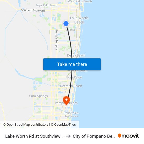 Lake Worth Rd at Southview Ave to City of Pompano Beach map