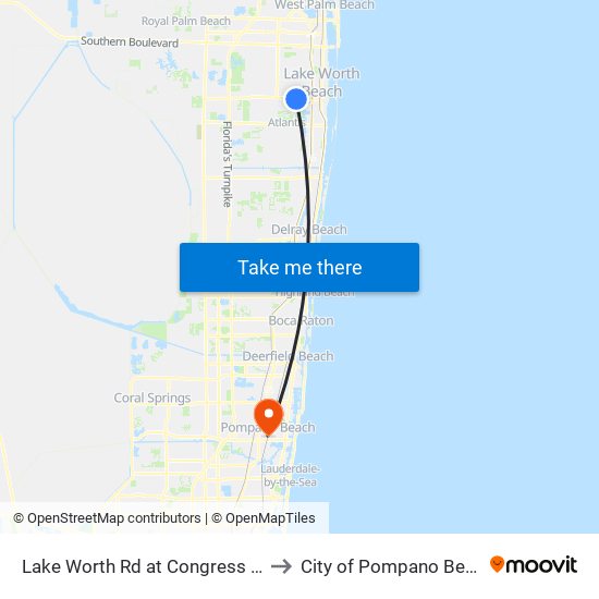 Lake Worth Rd at Congress Ave to City of Pompano Beach map