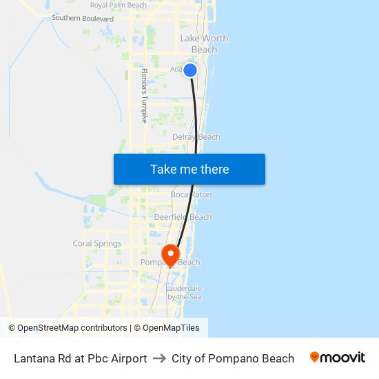 Lantana Rd at  Pbc Airport to City of Pompano Beach map