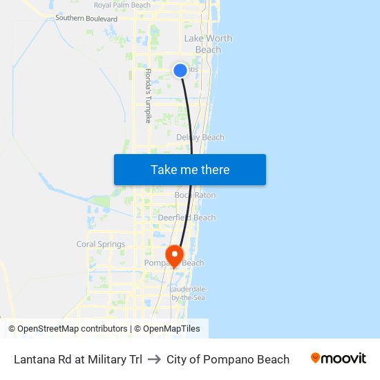 Lantana Rd at Military Trl to City of Pompano Beach map