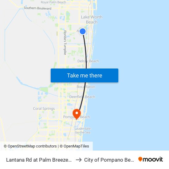 Lantana Rd at Palm Breezes Dr to City of Pompano Beach map