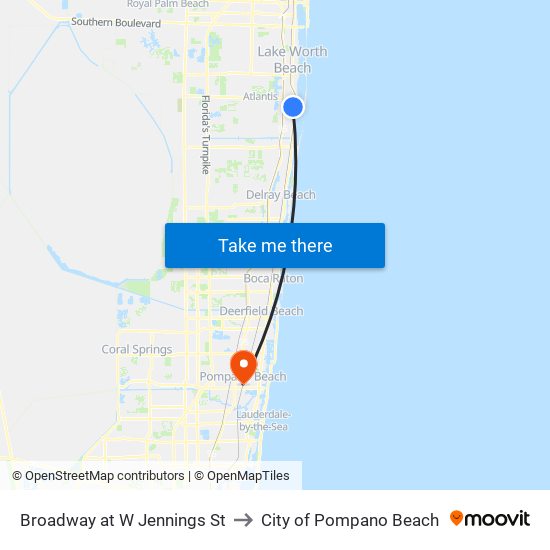 Broadway at  W Jennings St to City of Pompano Beach map