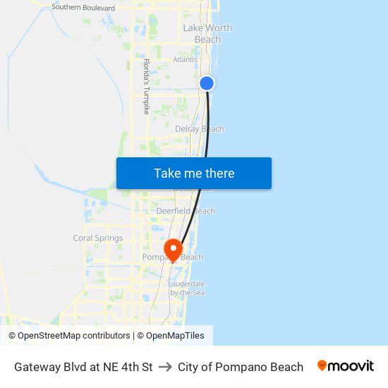 Gateway Blvd at NE 4th St to City of Pompano Beach map