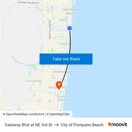 Gateway Blvd at NE 3rd St to City of Pompano Beach map