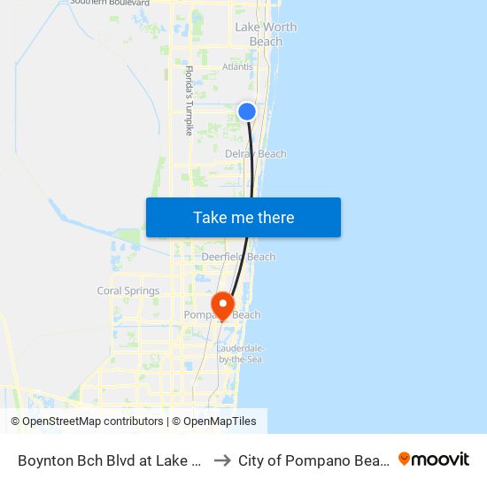 Boynton Bch Blvd at Lake Ter to City of Pompano Beach map
