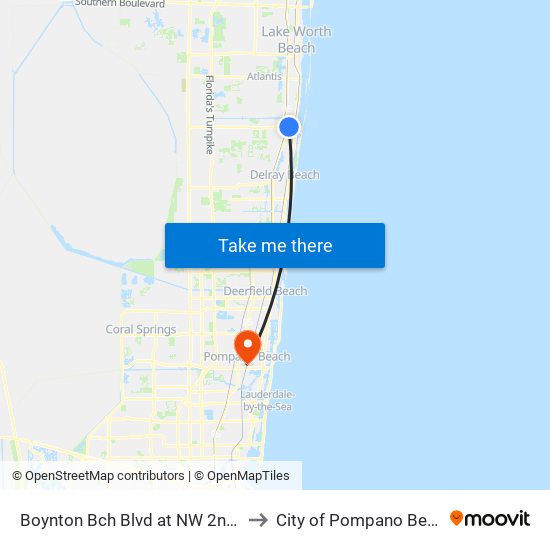 Boynton Bch Blvd at NW 2nd St to City of Pompano Beach map