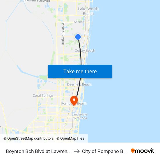 Boynton Bch Blvd at Lawrence Rd to City of Pompano Beach map