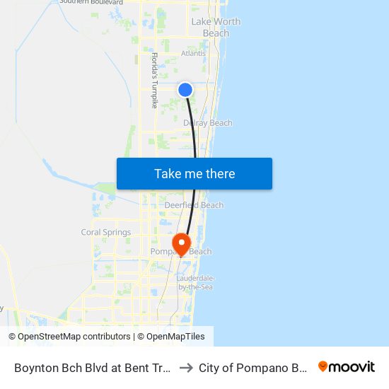 Boynton Bch Blvd at Bent Tree Dr to City of Pompano Beach map
