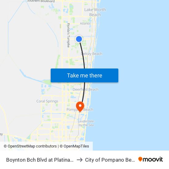 Boynton Bch Blvd at Platina Ave to City of Pompano Beach map