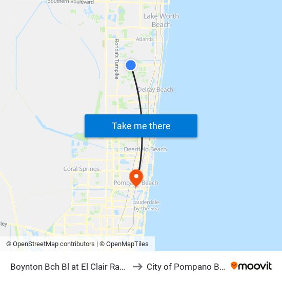 Boynton Bch Bl at El Clair Ranch Rd to City of Pompano Beach map