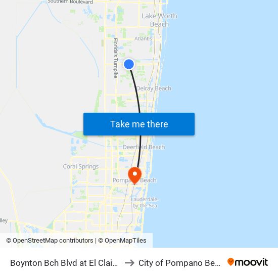 Boynton Bch Blvd at El Clair Rd to City of Pompano Beach map