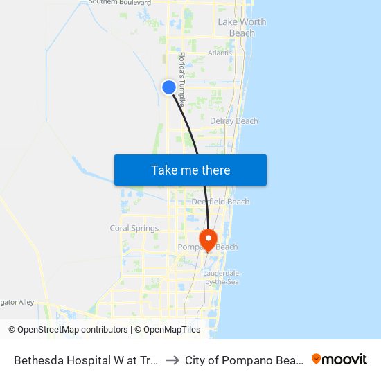 Bethesda Hospital W at Trml to City of Pompano Beach map