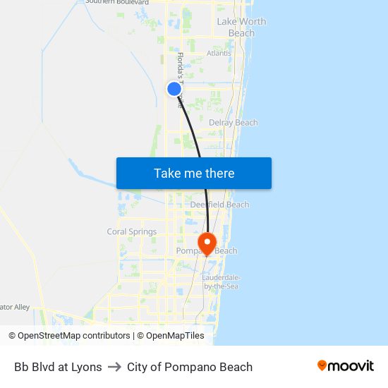 Bb Blvd at Lyons to City of Pompano Beach map